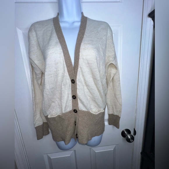 Madewell Women’s Medium Contrast Knit Yarn Alpaca Wool Tan Cardigan Sweater M - Picture 10 of 13